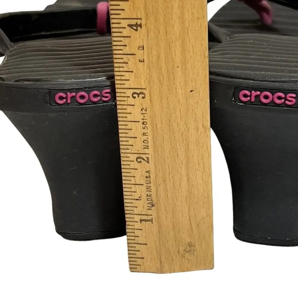 CROCS Sandals Women’s Size 10 Black Pink Cabana Wedge Flip Flop‎